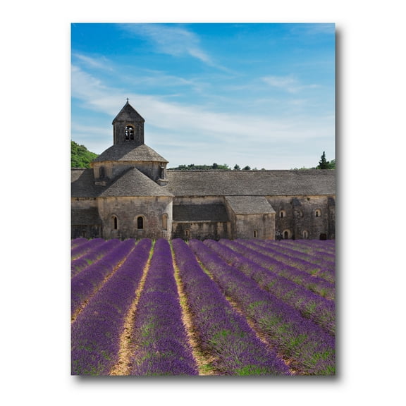 Abbey With Lavender Field In France 8 in x 12 in Photography Canvas Art Print, by Designart