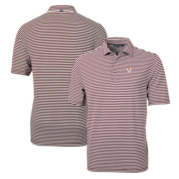 Men's Cutter & Buck Maroon Virginia Tech Hokies Throwback Logo Virtue Eco Pique Stripe Recycled Polo