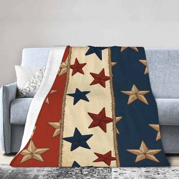 Patriotic Throw Blanket, Soft All-Season Flannel Throw with Red White Blue Stars and Stripes for Office and Car 50x40