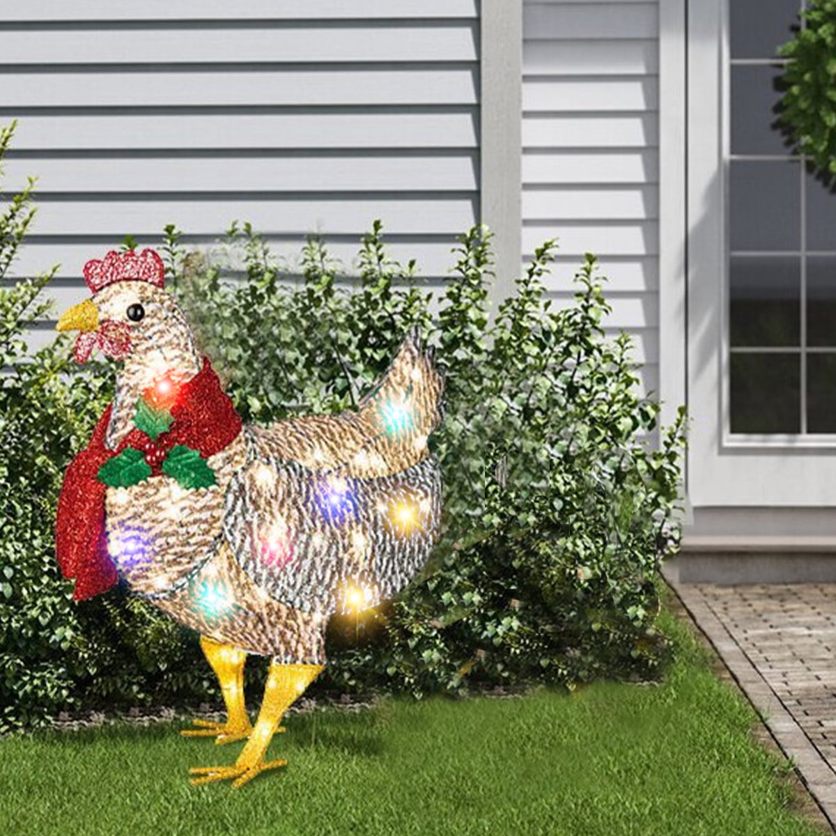 LightUp Chicken with Scarf Holiday Decoration Metal LightUp Christmas