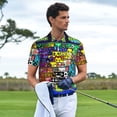 thumbnail image 4 of Lsque Geometry Dash Pattern Golf Shirts for Men Dry Fit Print Moisture Wicking Performance Short Sleeve Polo Shirt-Large, 4 of 7