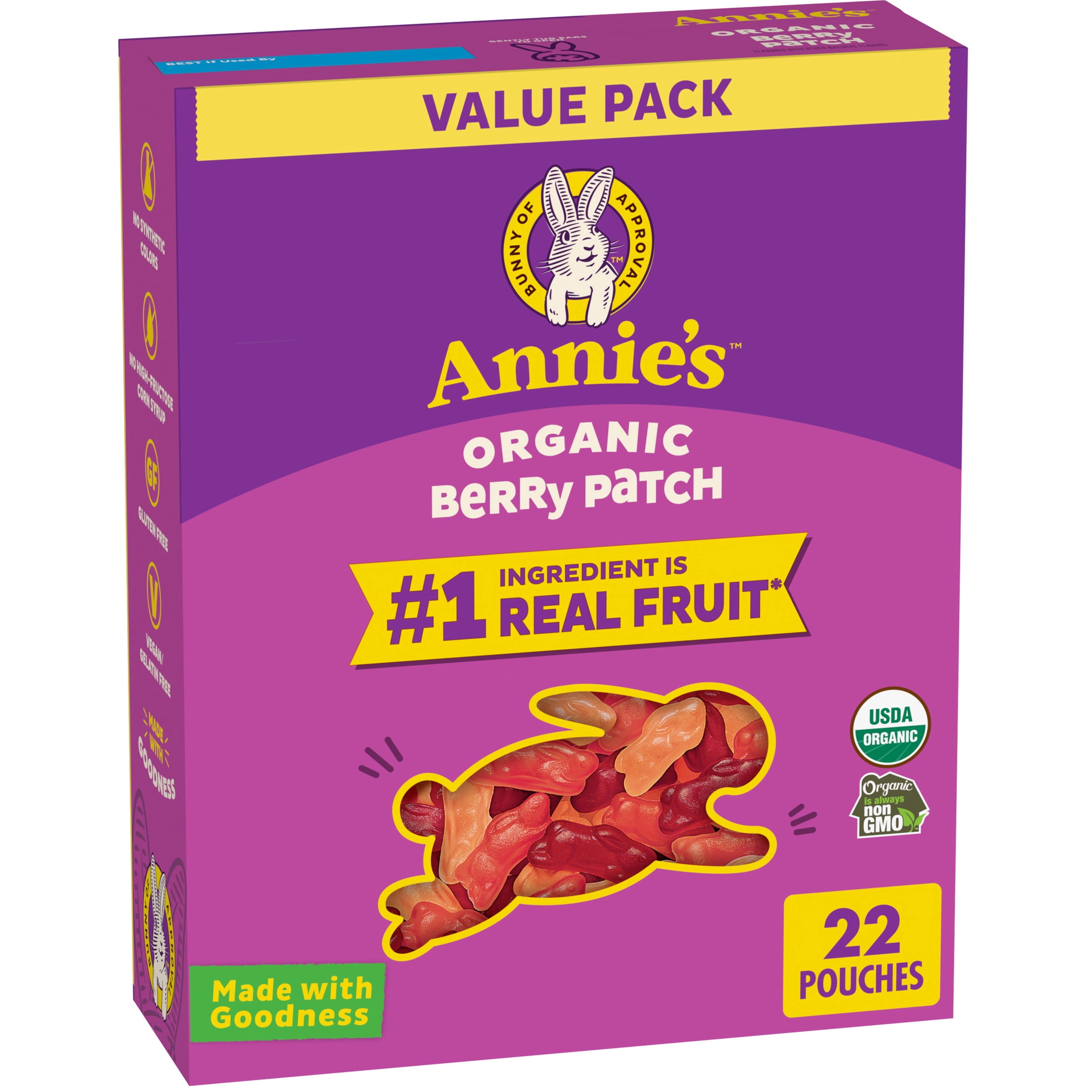 果物 Anna Annie's, Organic Berry Patch Bunny Fruit Snacks, 22 Pouches, 15.4