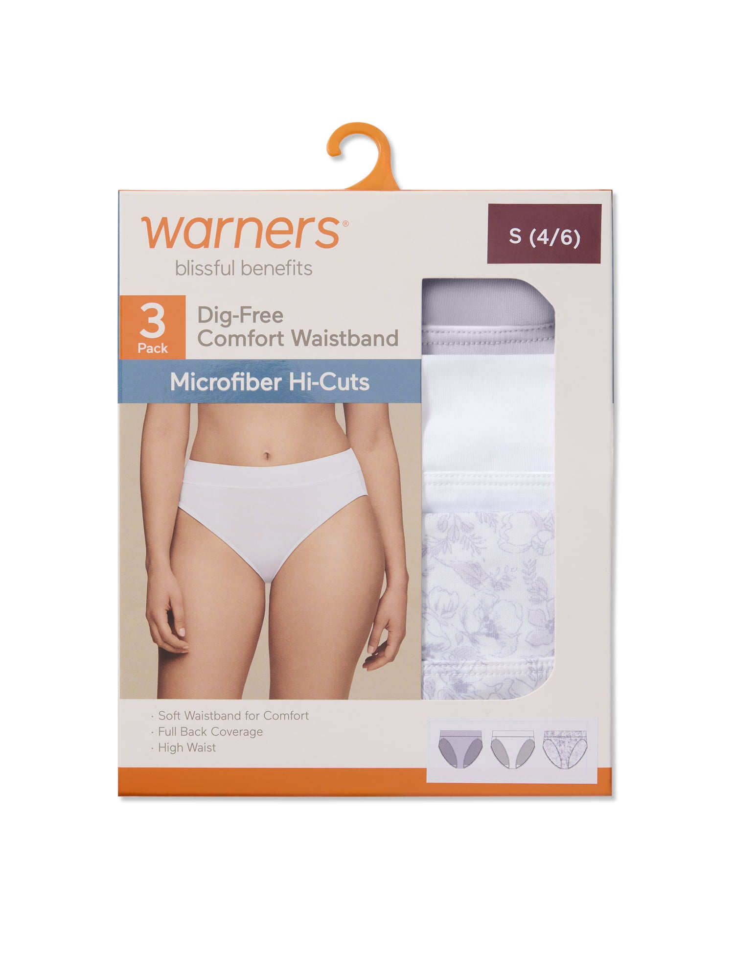 Warners® Blissful Benefits Women's Dig-Free Comfort Mid Waist Microfiber 3-Pack Hi-Cut S-3XL
