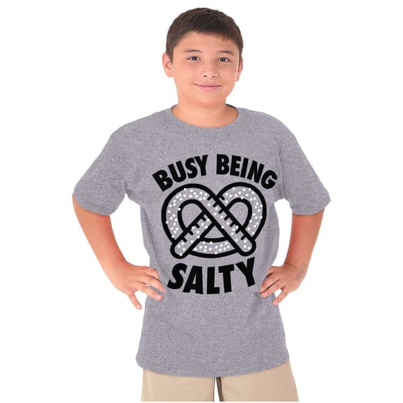 Busy Being Salty Pretzel Food Pun Crewneck T Shirts Boy Girl Teen Brisco Brands XS