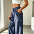 thumbnail image 5 of Fashion Striped Linen Pants for Women High Waisted Straight Leg Palazzo Trousers Casual Wide Leg Pant with Pockets, 5 of 7