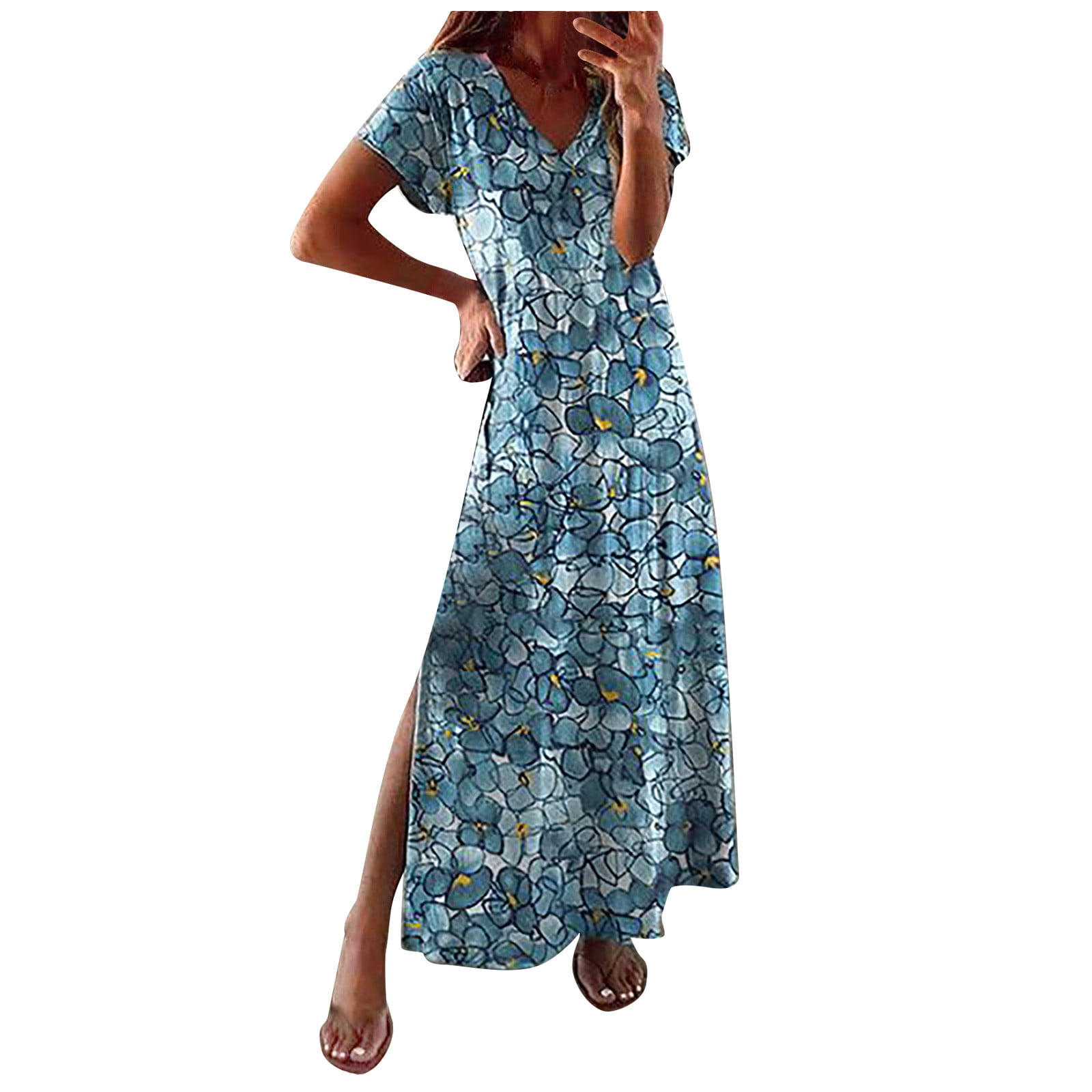 Beach Cocktail Dresses V Neck Dress Long Casual Womens women's Floral Loose Maxi