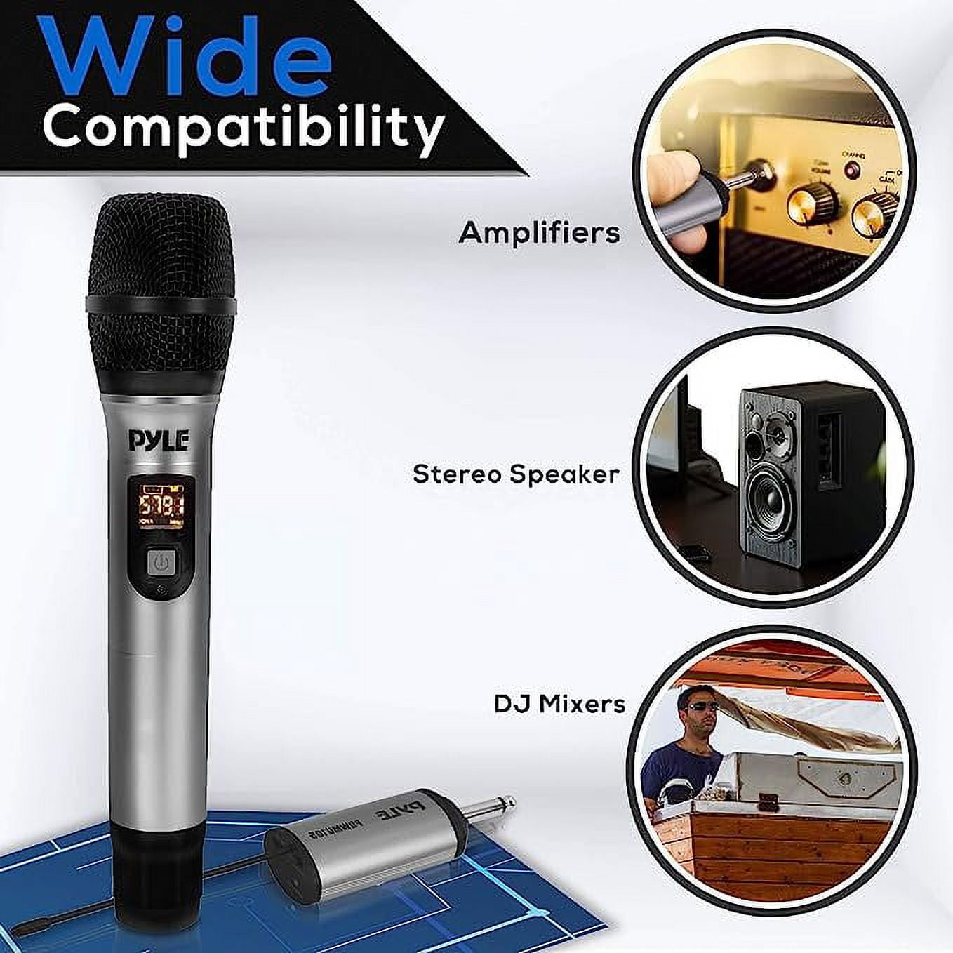 Pyle Professional Battery Operated Handheld Dynamic Unidirectional Cordless UHF Mic Transmitter Set