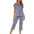 thumbnail image 3 of Defitshape Women's Cute Cotton Pajama Set Capri Loungewear Soft Short Sleeve Pjs Pants Lounge Comfy Two Piece Patterned Print Sleepwear Grey Medium, 3 of 5