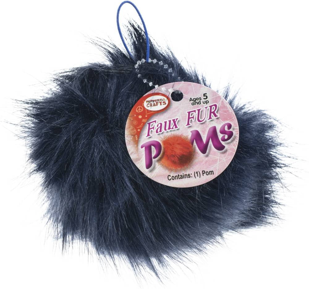 Faux Fur Pom With Loop-Navy