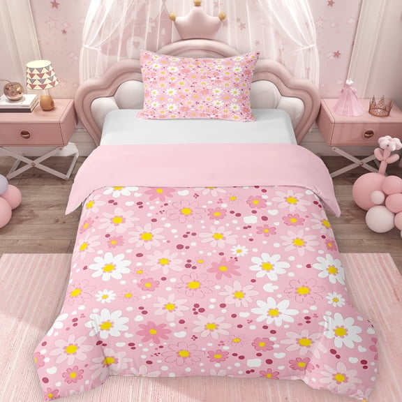 Erosebridal Cute Daisy Flower Twin Bedding for Girls, Pink Duvet Cover Set, Pink Reversible 2 Pieces, 1 Duvet Cover and 1 Pillowcase, No Comforter