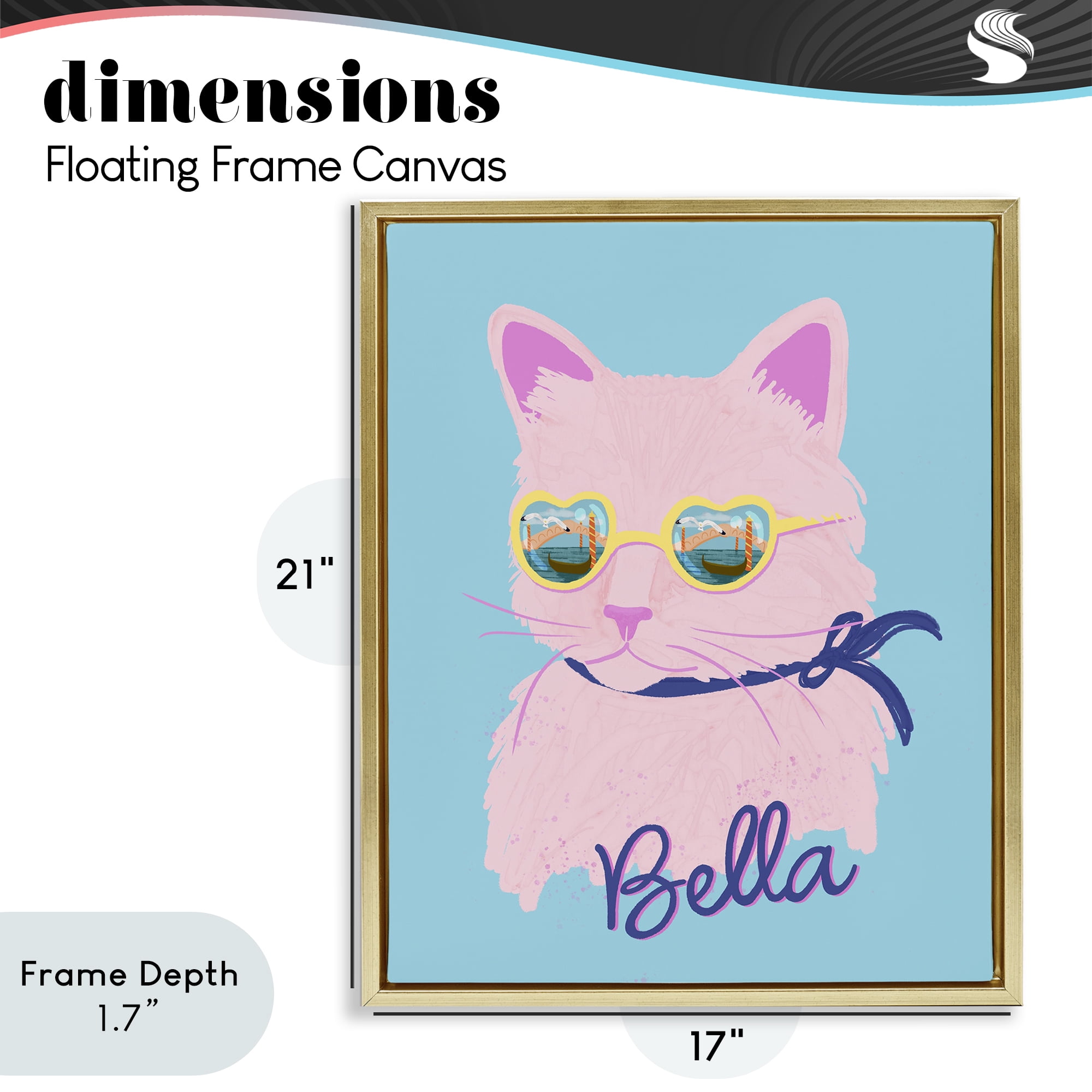 Stupell Industries Cool Cat Bella Gold Framed Floater Canvas Wall Art, design by Steffanie Pisula