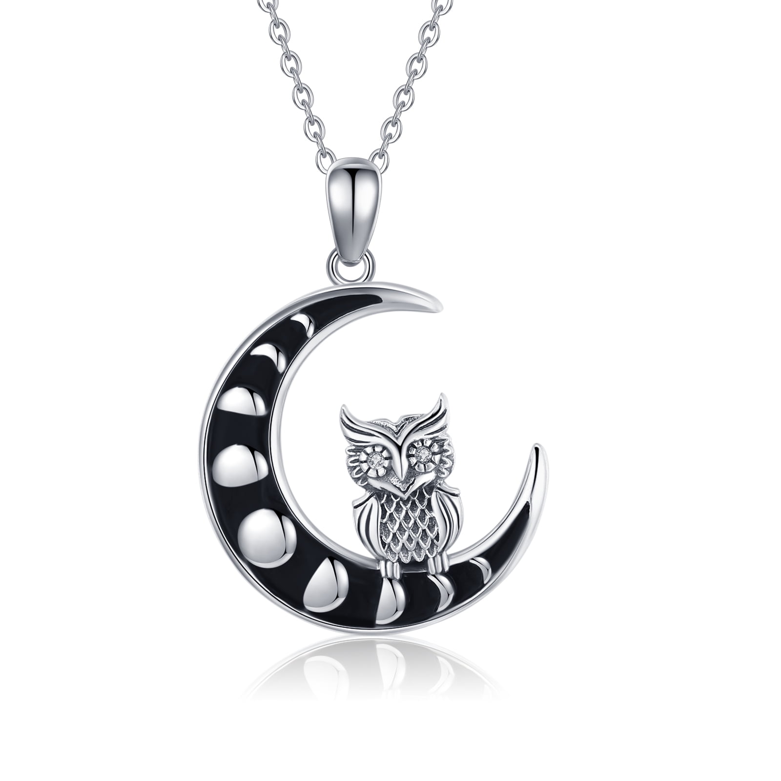 Handmade Silver Moon And Owl Necklace