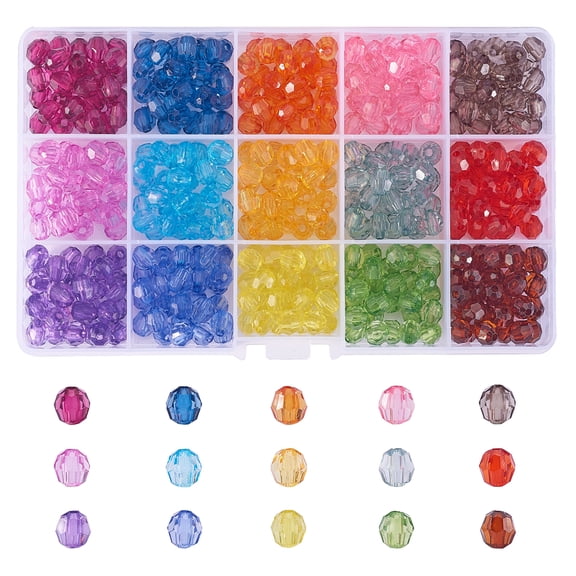 DanLingJewelry Approx 450Pcs 15 Colors 8mm Transparent Acrylic Round Beads Faceted Round Beads for DIY Jewelry Making with Container Box