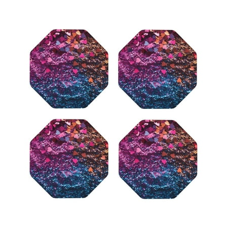 

Fuzoiu Heart Confetti on Glitter Print Leather Coasters Set Drink Coasters Set of 4 for Tabletop Protection Durable PVC Coasters Home Décor and Housewarming Gift-Octagon