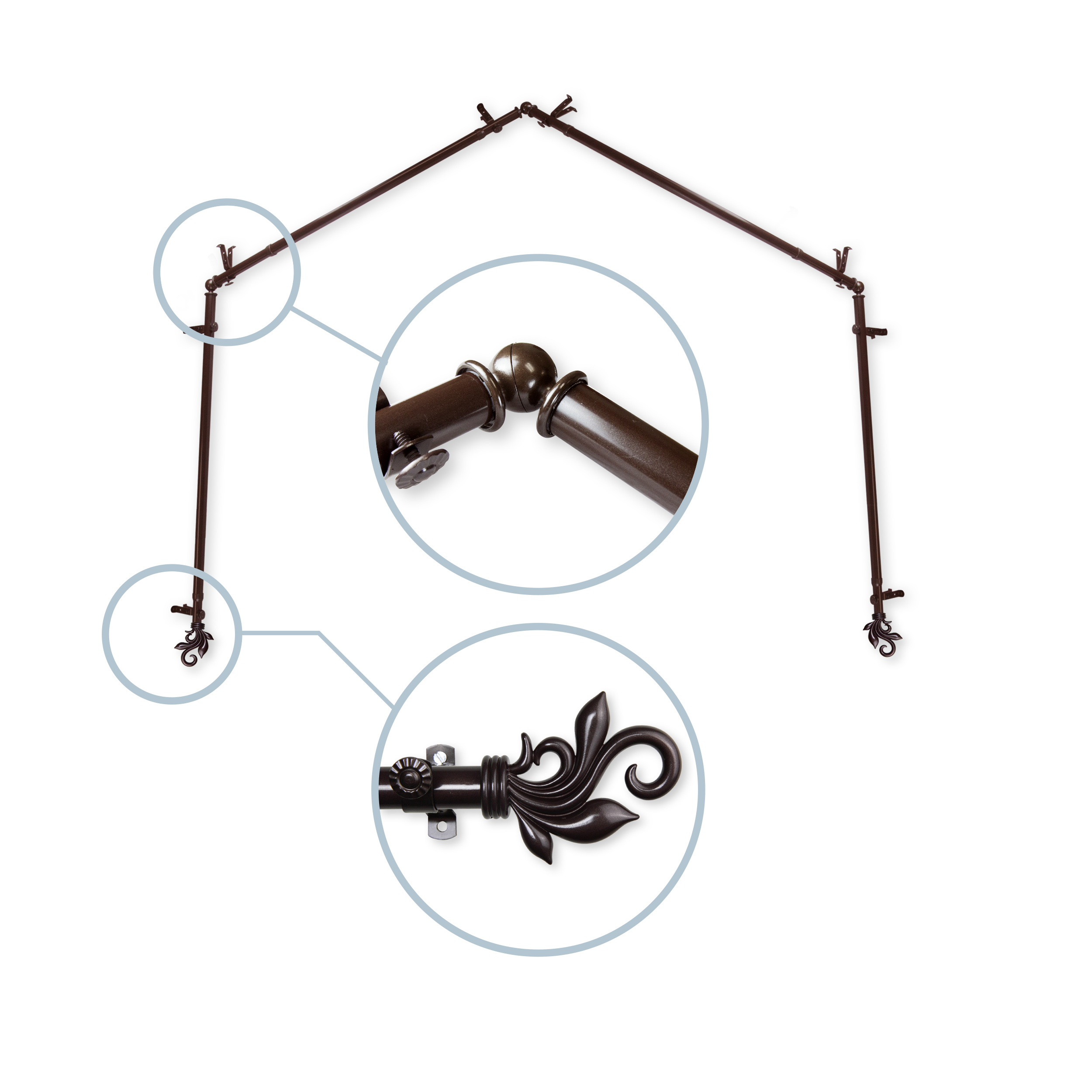 Giles 13/16" 4-Sided Bay Window Curtain Rod - Cocoa