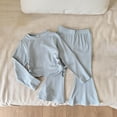 thumbnail image 2 of Trendfront Girls Solid Color Outfit Set Crew Neck Long Sleeve Shirt Summer 2 Piece Casual Fashion Flare Pants Set for Girls 2-10 Years Clothes Set, 2 of 9