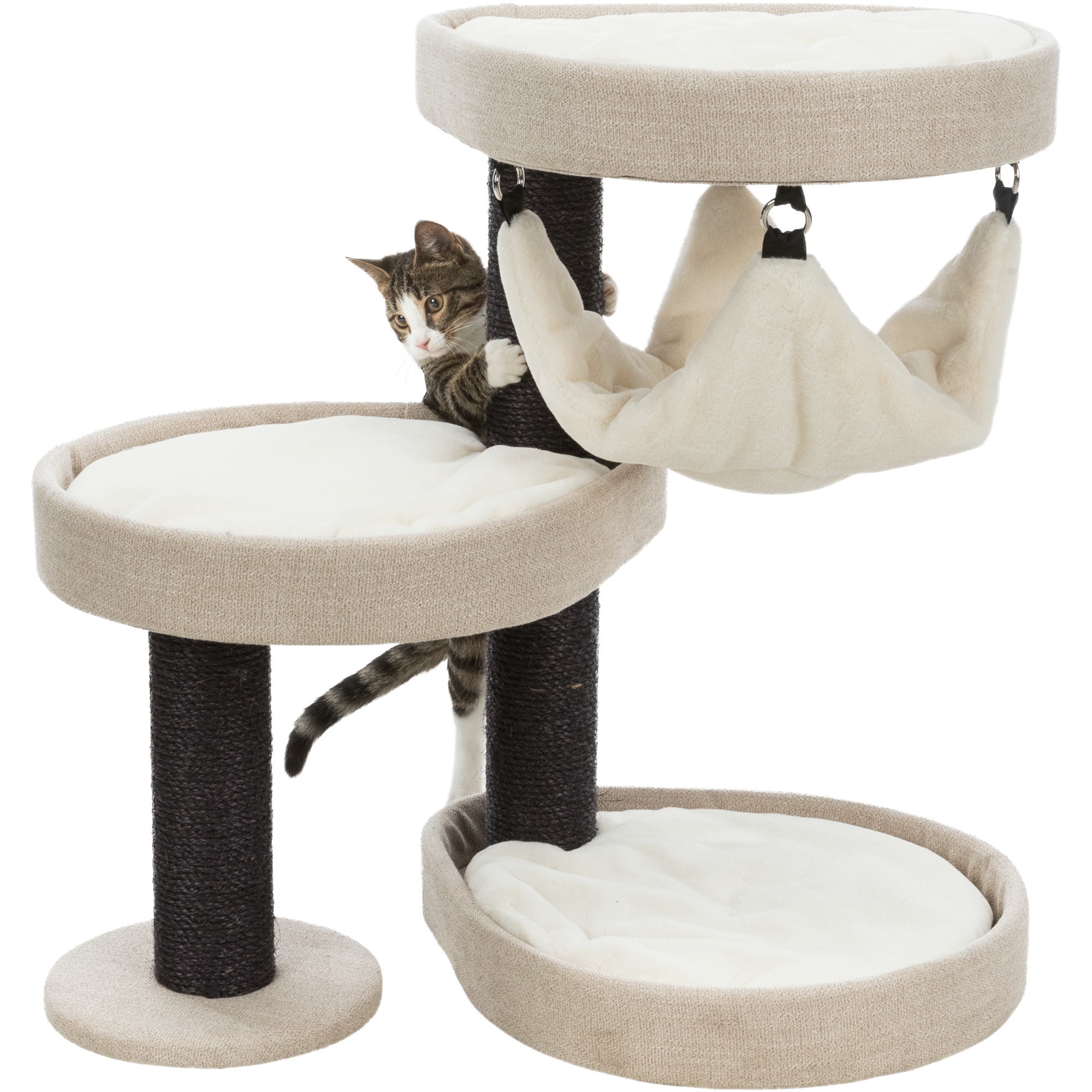 TRIXIE Vidor Plush & Sisal 2-Level 28.3" Cat Tree Scratching Posts Hammock Cushions Cream
