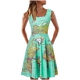 thumbnail image 2 of HKEJIAOI Robe Florale pour Femmes Offres Liquidation Robes Décontractées Femmes Robes Décontractées Sans Manches Col Rond Été Imprimé Carte Robe pour Plage Vert, 2 of 5