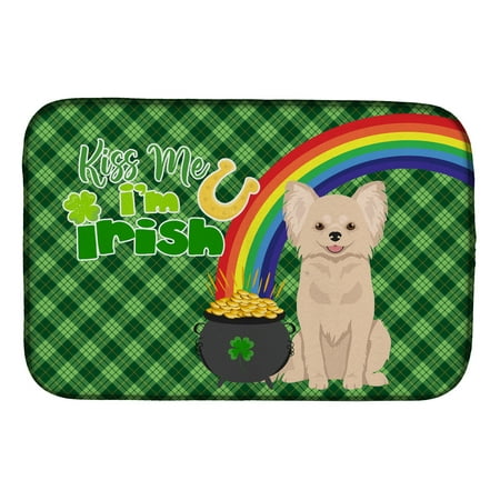 

Longhaired Cream Chihuahua St. Patrick s Day Dish Drying Mat 14 in x 21 in