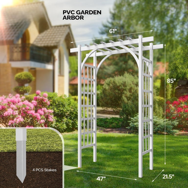 Ktaxon 7FT Vinyl Garden Arbor Arch PVC Wedding Arch for Patio