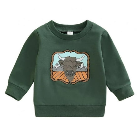 

GYRATEDREAM Newborn Baby Boys Toddler Sweatshirt Pullover Long Sleeve Top Shirt Cattle Printed Cotton Infant Jumper Tops 0-3 Years