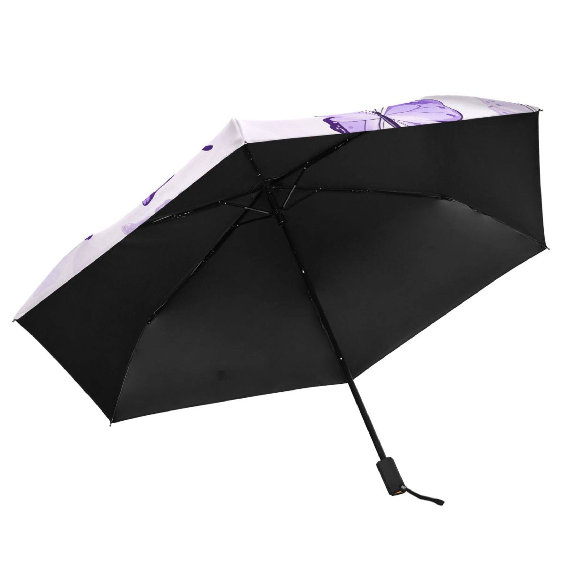 Purple Butterflies Flying All Weather Umbrella Triple Folding Parasol 6 Ribs UV Protection Portable