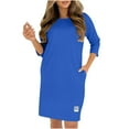 thumbnail image 2 of Fall Dresses for Women Oversized Crewneck Midi 3/4 Length Sleeve Dresses Womens Casual Solid Round Neck Loose Fits Three Quarter Sleeve Dress Plus Size Elegant Knee Length Dress with Pockets, 2 of 7