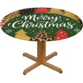 thumbnail image 3 of KiuLoam Vintage Green Christmas Tree Plaid Print Round Tablecloth Farmhouse Table Cover with Elastic Edge Washable Fitted Table Cloth for Kitchen Patry Outdoor Decor Fits 45"-50", Medium, 3 of 4