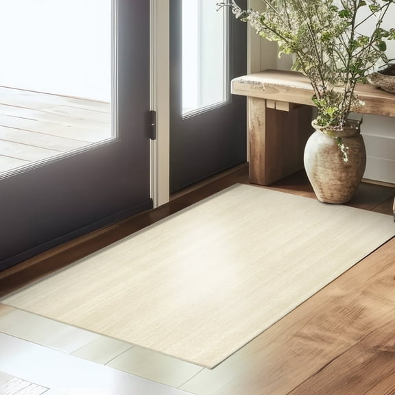My Magic Carpet 3'x5' Machine Washable Non-Slip Kitchen Entryway Area Rug - Solid Cream