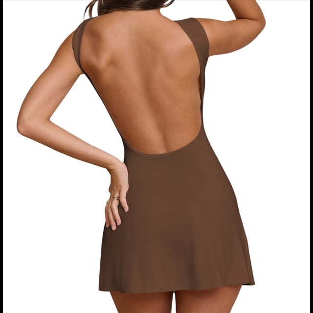 Vestido Mini de Verano Sin Mangas con Cuello para Mujer, Ajustado, para Fiestas y Clubes, Color Café, Talla XS