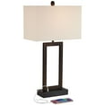 thumbnail image 4 of 360 Lighting Todd Modern Table Lamp 30" Tall Bronze Rectangular with USB and AC Power Outlet in Base Oatmeal Fabric Shade for Living Room Office House, 4 of 10