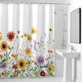 thumbnail image 4 of Flower Leaf Fabric Shower Curtain Watercolor Sunflower Washable Shower Curtains for Bathroom, Waterproof Bath Curtain with Hooks Home Decor 72x84in, 4 of 8