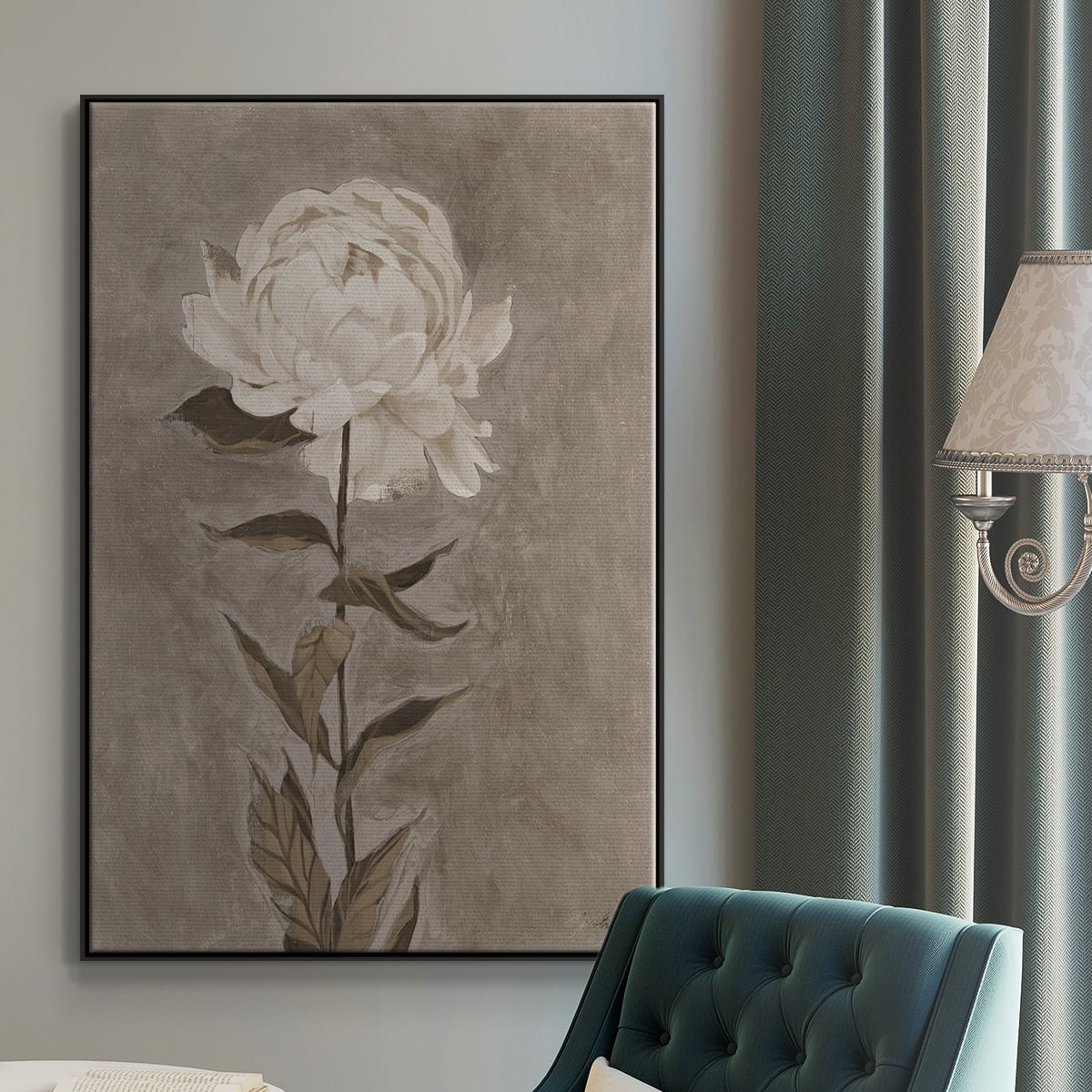 Pretty as a Peony I Framed Premium Gallery Wrapped Canvas - Ready to Hang - 27 x 41 - Black Floating Frame