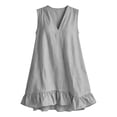 thumbnail image 5 of Summer Dresses for Women Casual V Neck Sleeveless Mini Sundress with Pockets Loose Swing Beach Vacation Cotton Linen Dress,Sizes S-2XL, 5 of 8