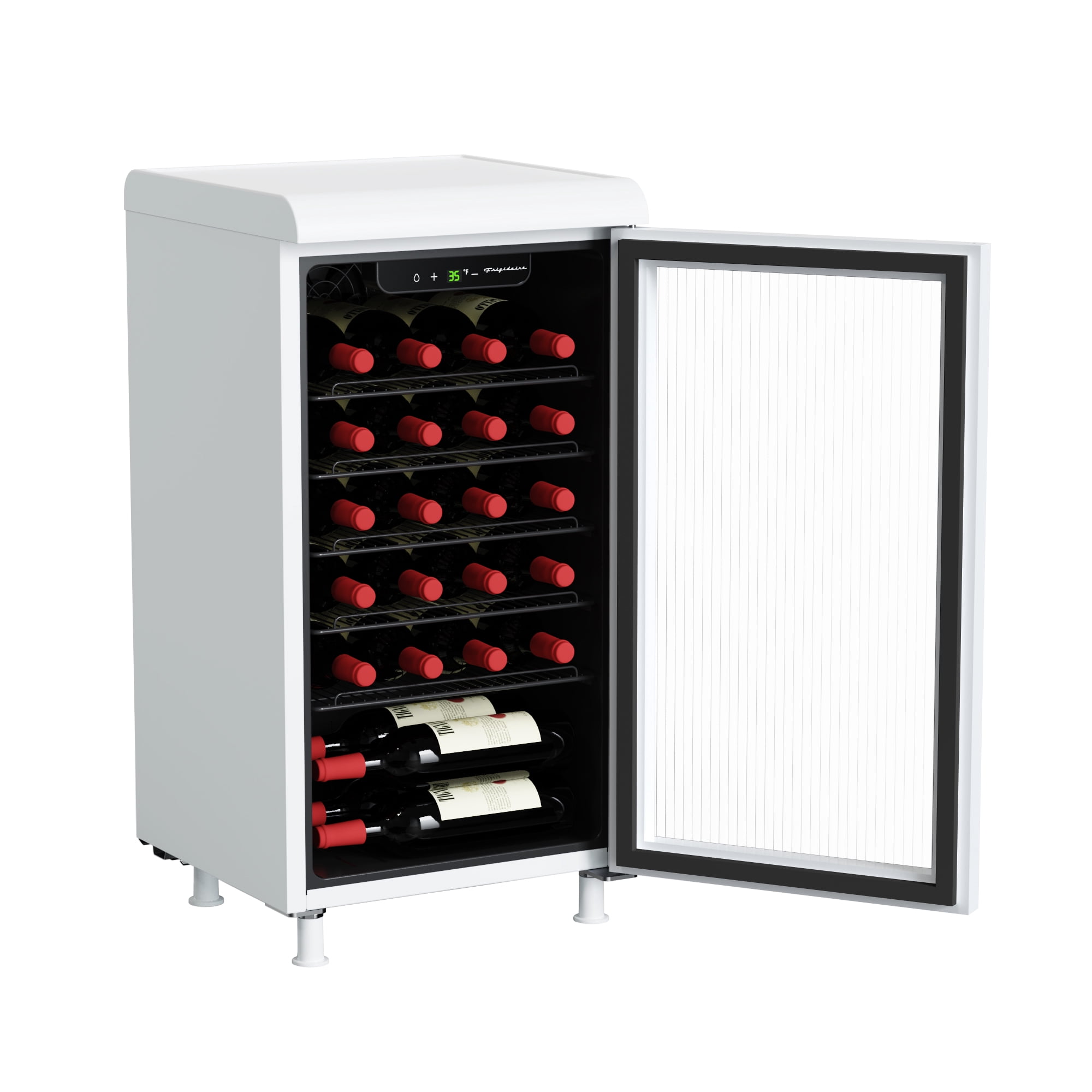 Frigidaire 27 Bottle / 117 Can Retro Wine Cooler with Built-in Bar Top, 3.1 Cu. ft. Beverage Refrigerator with Tempered Glass Door, White