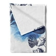 thumbnail image 2 of Ocean Soft Flannel Fleece Throw Blanket, Sealife Sea Shells and Sand Stones Deep Water Star Fish Blue Toned Design, Cozy Plush for Indoor and Outdoor Use, 70" x 90", Navy Blue and White, by Ambesonne, 2 of 5