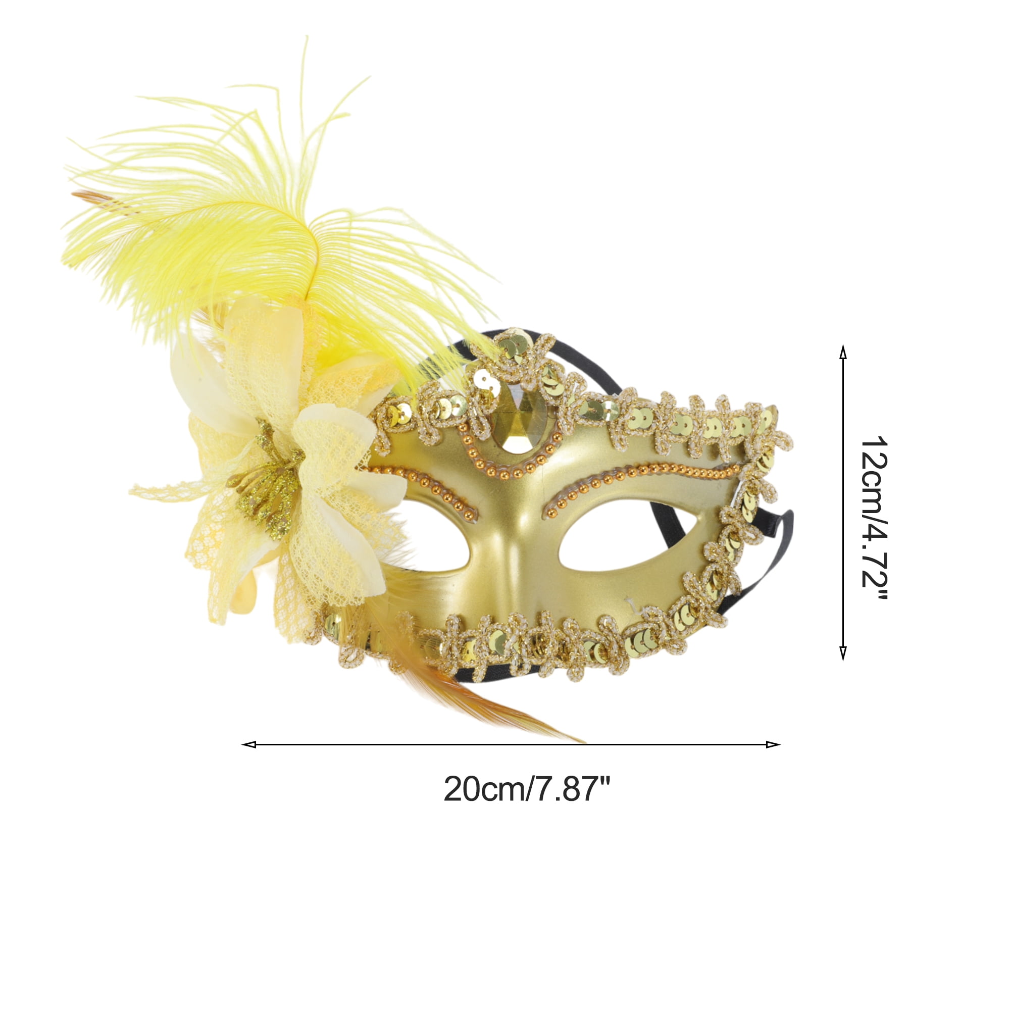 Unique Bargains Elegant Ostrich Feather Half Face Party Mask Gold Tone