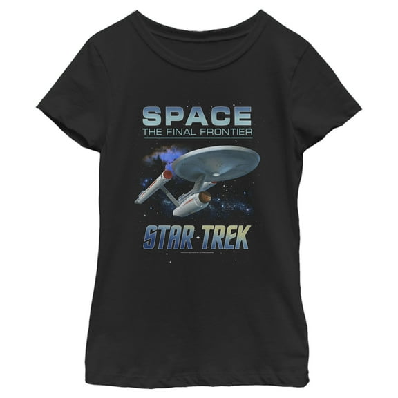 Girl's Star Trek: The Original Series USS Enterprise Space The Final Frontier  Graphic Tee Black Small