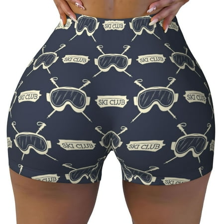 Workout Shorts Women  Ski Goggles Vintage Print Biker Shorts for Women Running Gym Spandex Shorts Tummy Control
