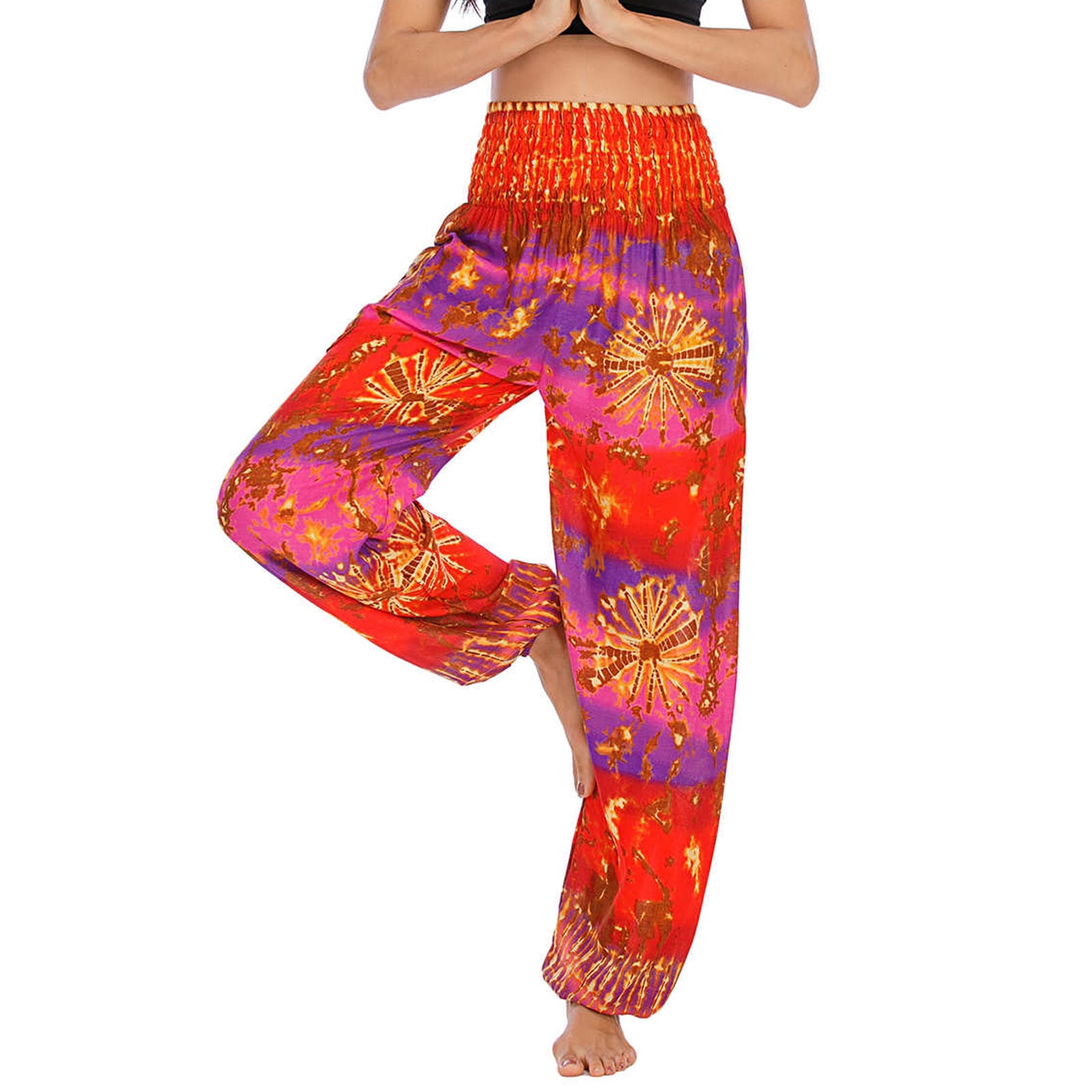 Mens Printed Floral Harem Pants Loose Hippy Yoga Thai Festival Baggy Trousers US 