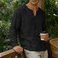 thumbnail image 4 of Qelyn Men's Long Sleeve T-Shirts Casual V Neck Linen Shirts Lightweight Loose Fit Basic Tee Tops for for Daily Wear, 4 of 7
