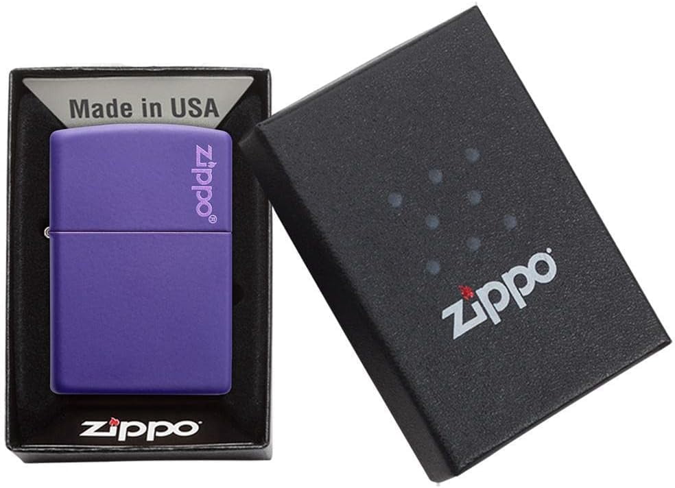Zippo Lighter - Personalized Message Engraved Customized Purple Matte with Logo #237ZL