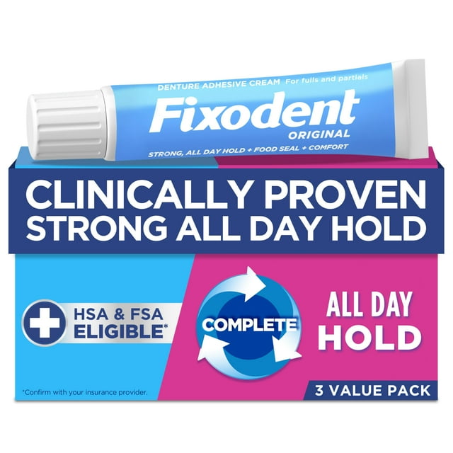 Crema adhesiva para dentaduras Fixodent Complete Original, 70 ml, paquete de 3