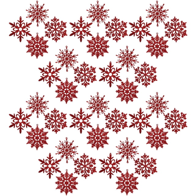 Navidad Copos de nieve Árbol de Navidad Colgando Inicio Inicio Glitter Artesanías Colgantes Decoración Regalo de vacaciones Niños Niños Red 40 Piezas seitruly HA009993-02B