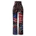 thumbnail image 4 of Brnmxoke Womens Elastic High Waisted Palazzo Pants Casual Summer Boho Printed Wide Leg Long Lounge Pant Trousers with Pockets, 4 of 5