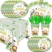 141Pcs Wild One Safari Jungle Animal Baby Shower Party Supplies Disposable Tableware Set Wild Animal Theme Party Decorations for Kids Serve 20 Guests$$Home Decor, Kitchen, & Other