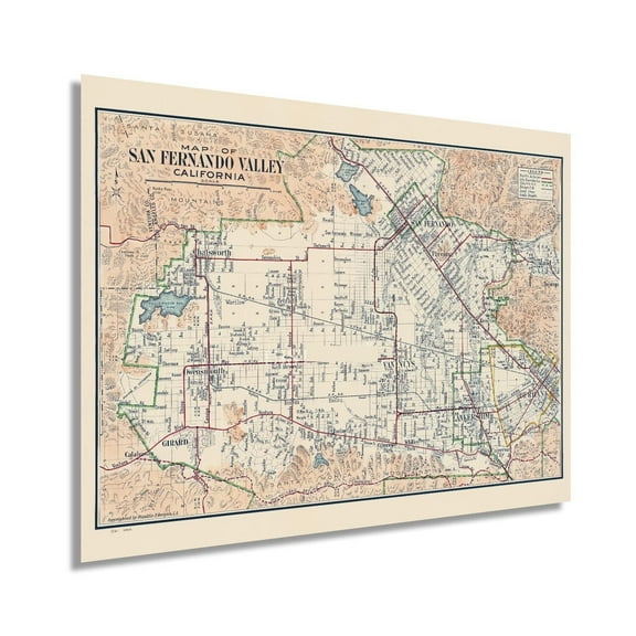 Vintage 1923 San Fernando Valley California Map Vintage Map of Los Angeles County - History Map of LA San Fernando Burbank CA