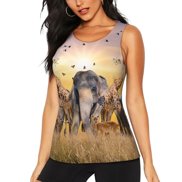 Balery Vintage Wildlife Protection Camiseta sin mangas estampada ligera para mujer, tops de entrenamiento sin mangas, camisetas de yoga transpirables de secado rápido.-Small