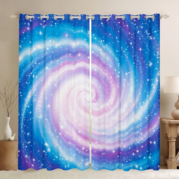 Manfei Cartoon Stars Cloud Blackout Curtains Set of 2 (52x84 Each) for Kid, Fairy Tale Galaxy Window Curtains, Kawaii Swirl Spiral Sky Curtains and Drapes, Window Curtains Bedroom Decor