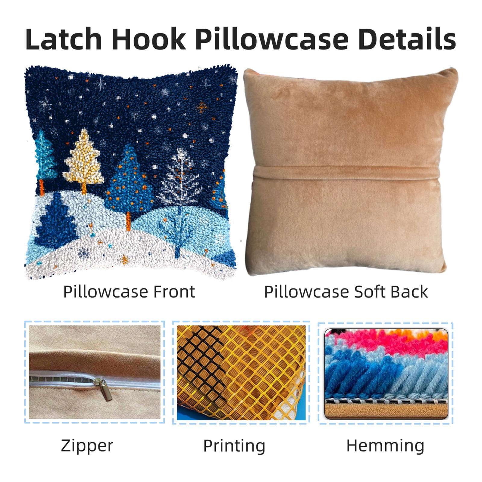 DIY Latch Hook Pillow Kits for Adults Merry Christmas Winter Snow Pine Tree Pillow Cover Printed Pillowcase Crochet Yarns Hooking Handmade Cushion for Home Sofa Decoration 17x17inch(5)